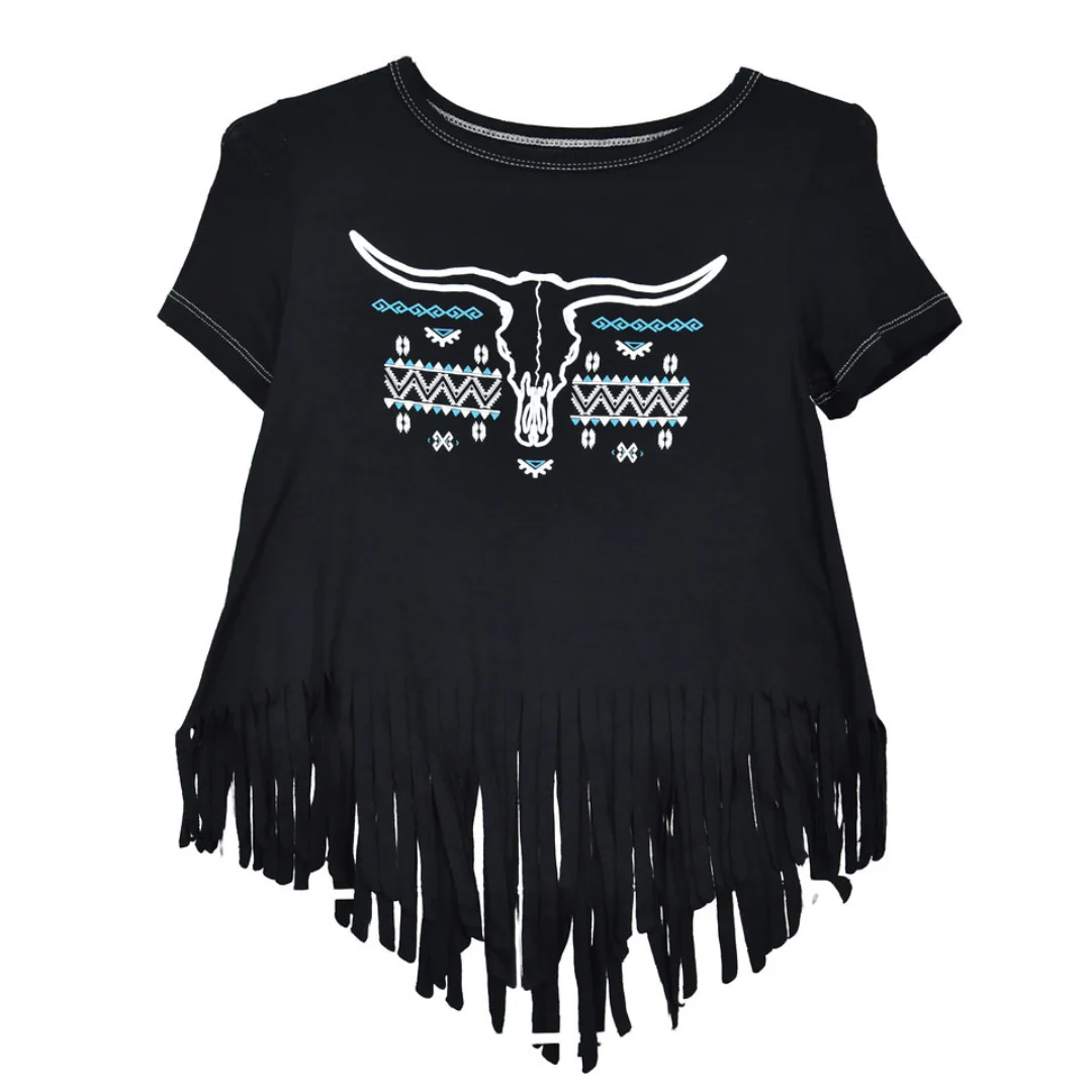 Cowgirl Hardware Girls' Skull Aztec Fringe T-Shirt