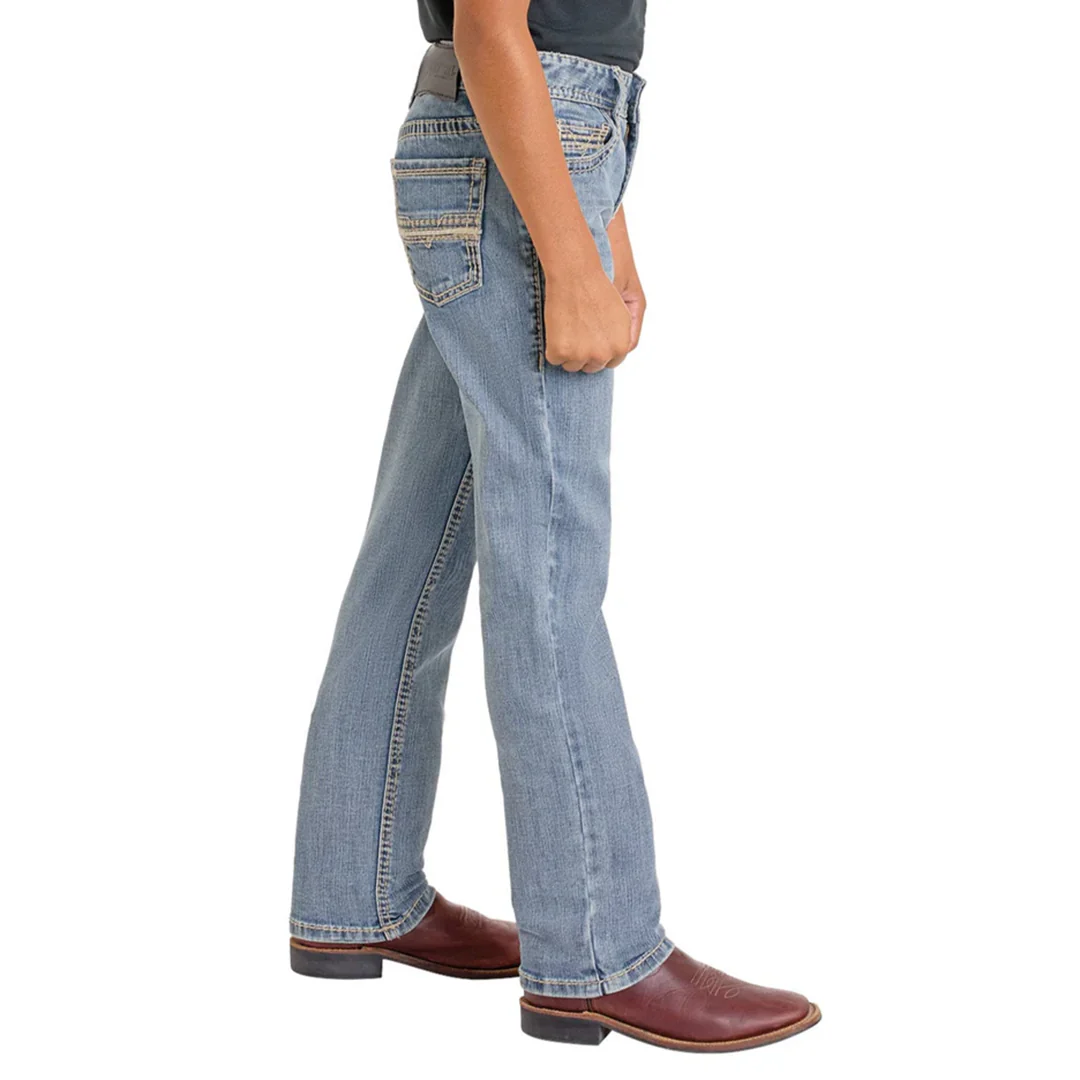Rock & Roll Denim Boys' Regular Fit Pleather Embroidered Revolver Jeans - Image 3