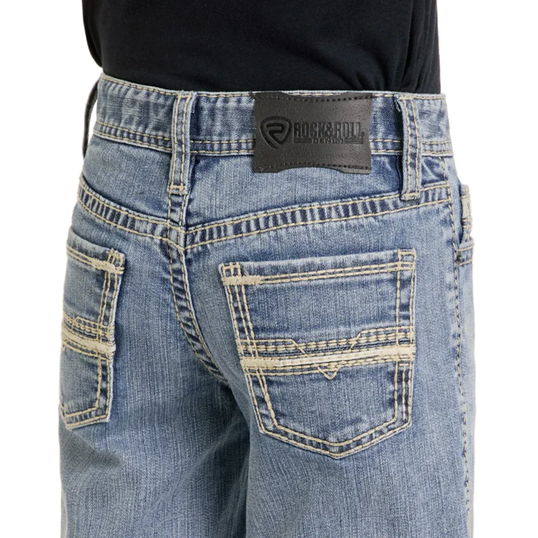 Rock & Roll Denim Boys' Regular Fit Pleather Embroidered Revolver Jeans - Image 4
