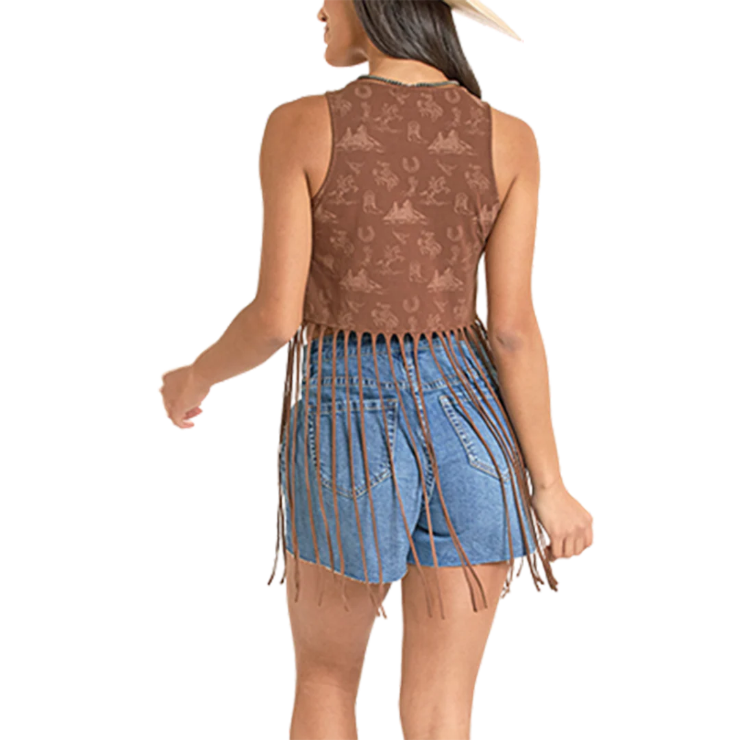 Rock & Roll Denim Women's Western Print Fringe Top - Image 2