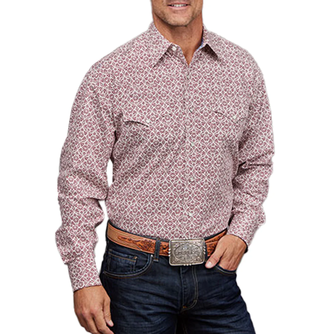 Stetson Men's Wine Vintage Long Sleeve Snap Print Shirt