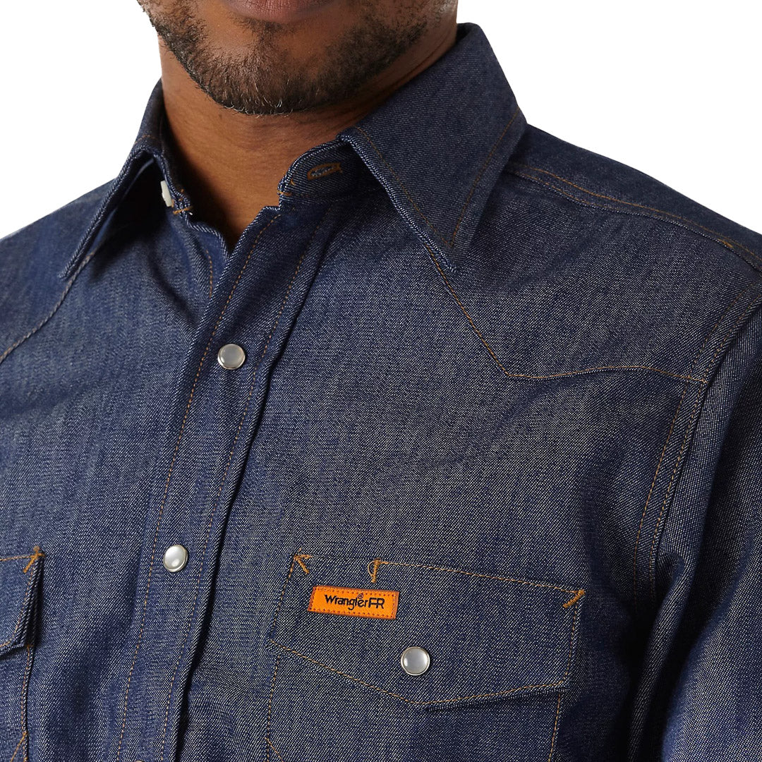 Wrangler Men's Flame Resistant Denim Long Sleeve Snap Work Shirt - Image 3